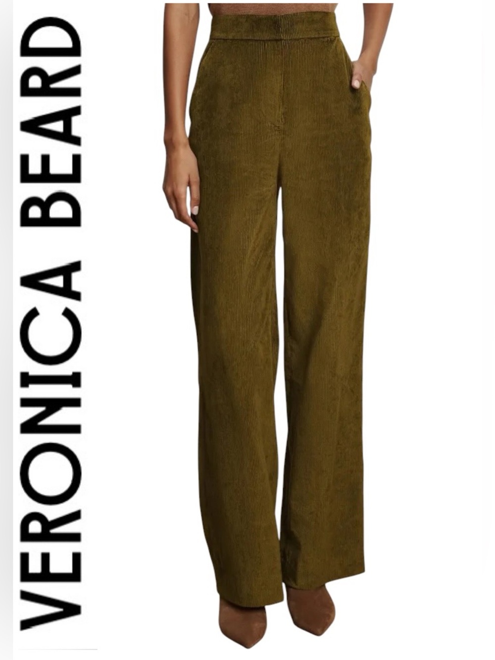 VERONICA BEARD Grigore New Corduroy Green Pants • Wide-Leg High Rise Moss $528
